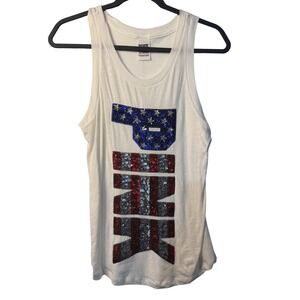 PINK Victoria's Secret Tank Top White Sequin Flag Patriotic Americana Womens XS
